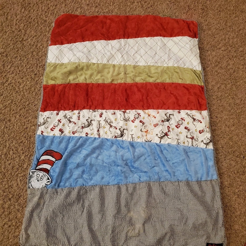 Trend Lab Dr Seuss Cat In The Hat Baby Blanket Blue Red READ